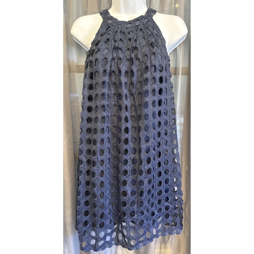 Romeo & Juliet Couture Navy Blue Circle Crochet Lace Mini Shift Dress Size S